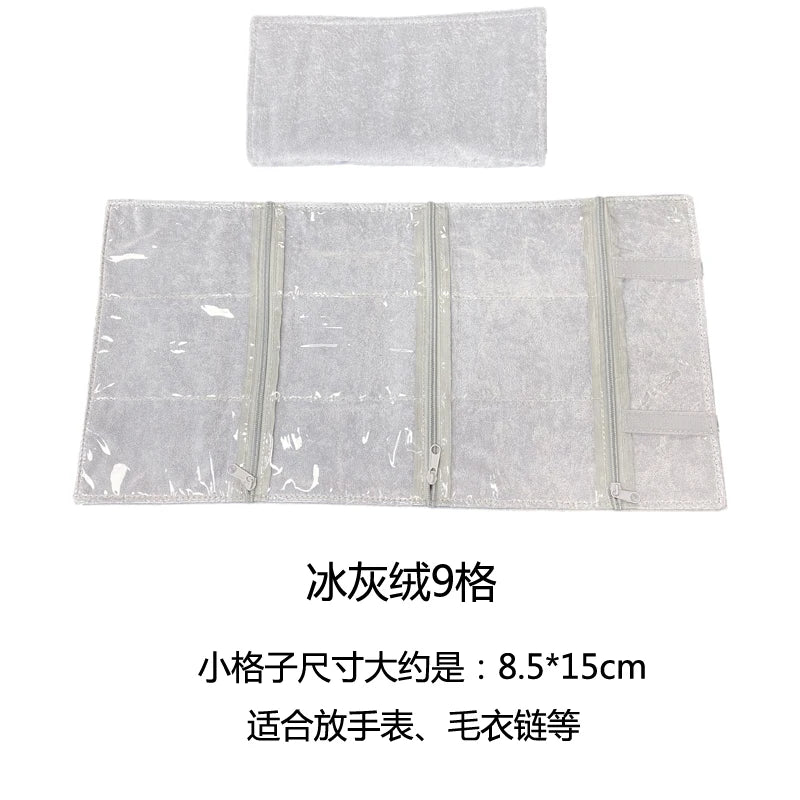 Velvet Zipper Pvc Lattice Dust-Proof and Antioxidant Jewelry Wrap Bag Brooch Ring Earring Organizer Organizer Bag