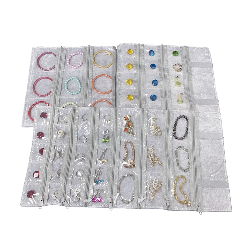 Velvet Zipper Pvc Lattice Dust-Proof and Antioxidant Jewelry Wrap Bag Brooch Ring Earring Organizer Organizer Bag