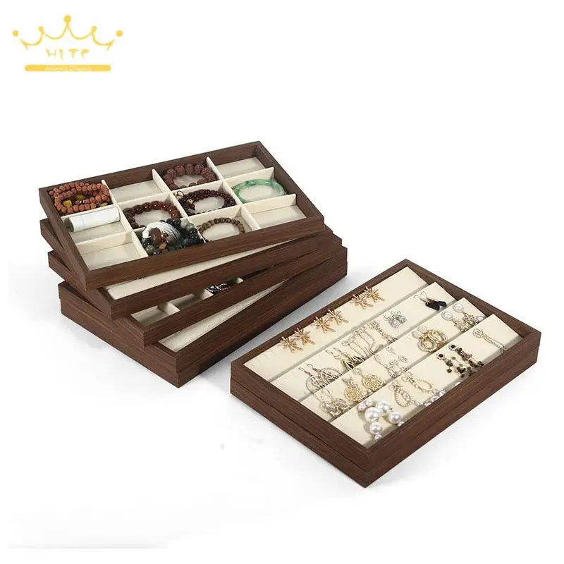 Wood Grain Jewelry Display Tray Ring Bracelet Holder Large Size Jewelry Organizers Storage Necklace Earrings Display Props