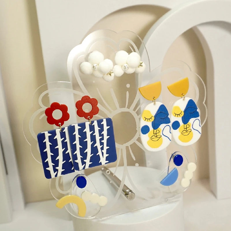 Transparent Acrylic Earring Rack Earring Flower Shape Jewelry Display Fram Detachable Earring Brooch Holder