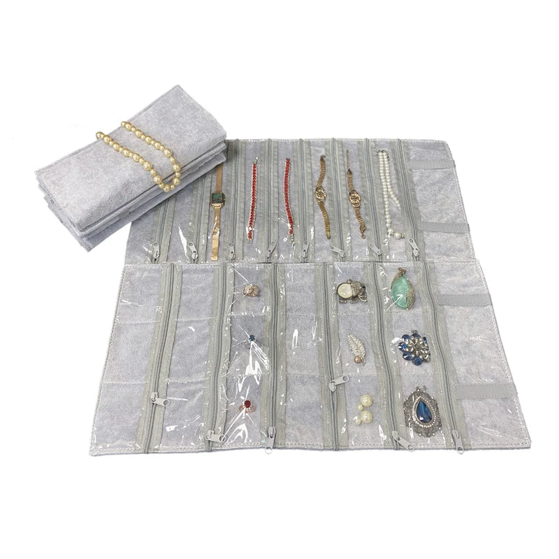 Velvet Zipper Pvc Lattice Dust-Proof and Antioxidant Jewelry Wrap Bag Brooch Ring Earring Organizer Organizer Bag
