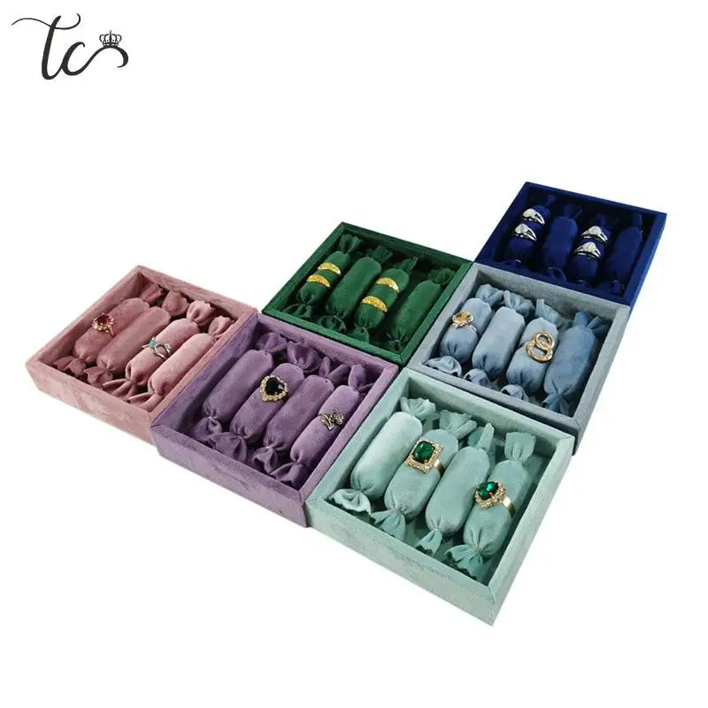 Velvet Candy Shaped Ring Storage Rack Earrings Bracelet Pendant Necklace Jewelry Storage Display Tray