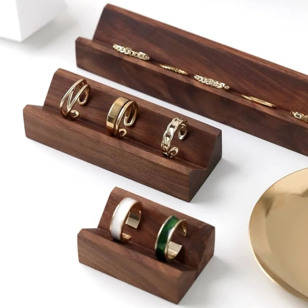Walnut V-Groove Ring Display Rack Earring Ring Storage Base Jewelry Shooting Props Rings Organizer Multi Size Available