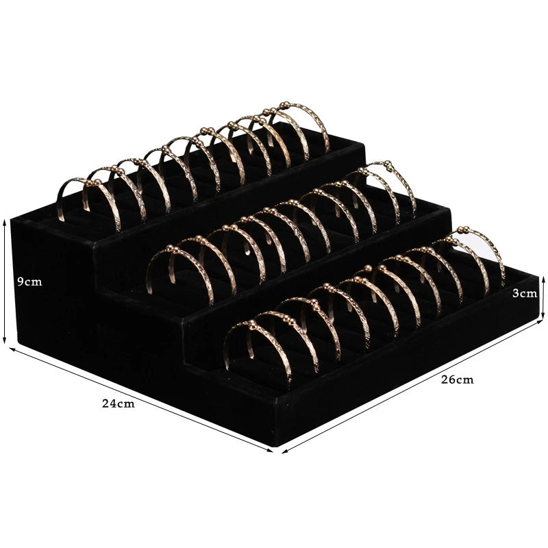 3-Layer Bracelet Display Tray Rings Earrings Organizer Plate Wactch Holder with Small Pillows Gray & Black Available