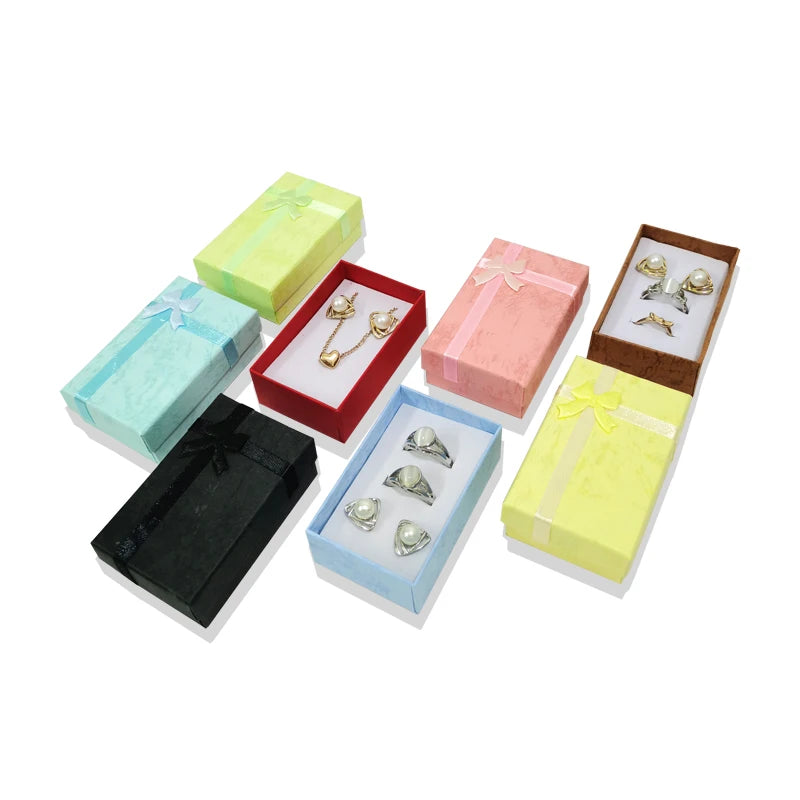 Paper Boxes Wholesale 4*4Cm and 5*8Cm Jewelry Packaging Case with Bow Ring Earring Necklace Storage Holder 24Pcs or 48Pcs
