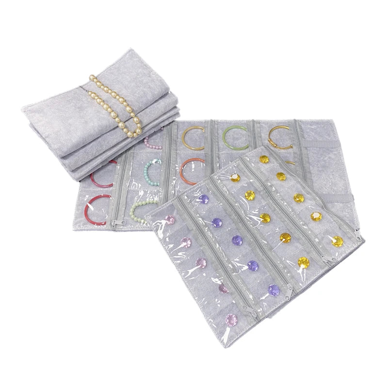 Velvet Zipper Pvc Lattice Dust-Proof and Antioxidant Jewelry Wrap Bag Brooch Ring Earring Organizer Organizer Bag