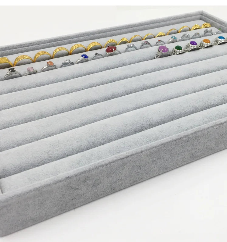 Velvet Jewelry Plate Hundred Ring Display Tray Ear Stud Storage Box Jewelry Display Prop Ring Earring Organizer 35*24Cm