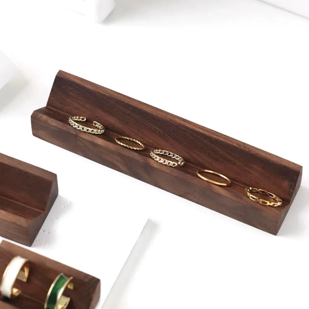 Walnut V-Groove Ring Display Rack Earring Ring Storage Base Jewelry Shooting Props Rings Organizer Multi Size Available