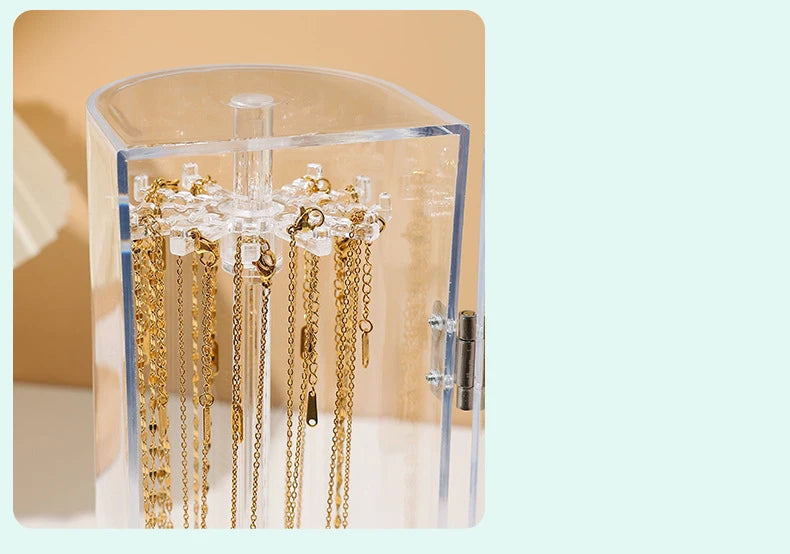 Acrylic Necklace Storage Box with Rotating Hook Bracelet Jewelry Display Rack Personal Ring Hairpin Jewelry Dustproof Box