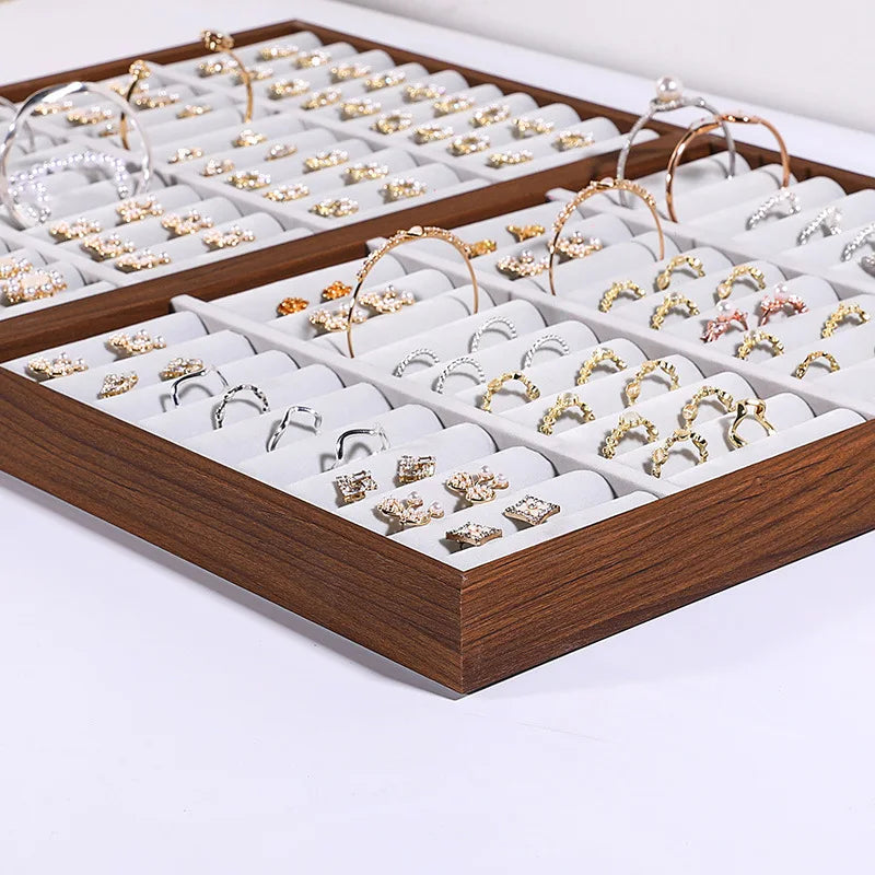 Walnut Grain Jewelry Display Tray Ring Earrings Plate Bracelet Storage Tray Large Capacity Jewelry Holder 35*24Cm