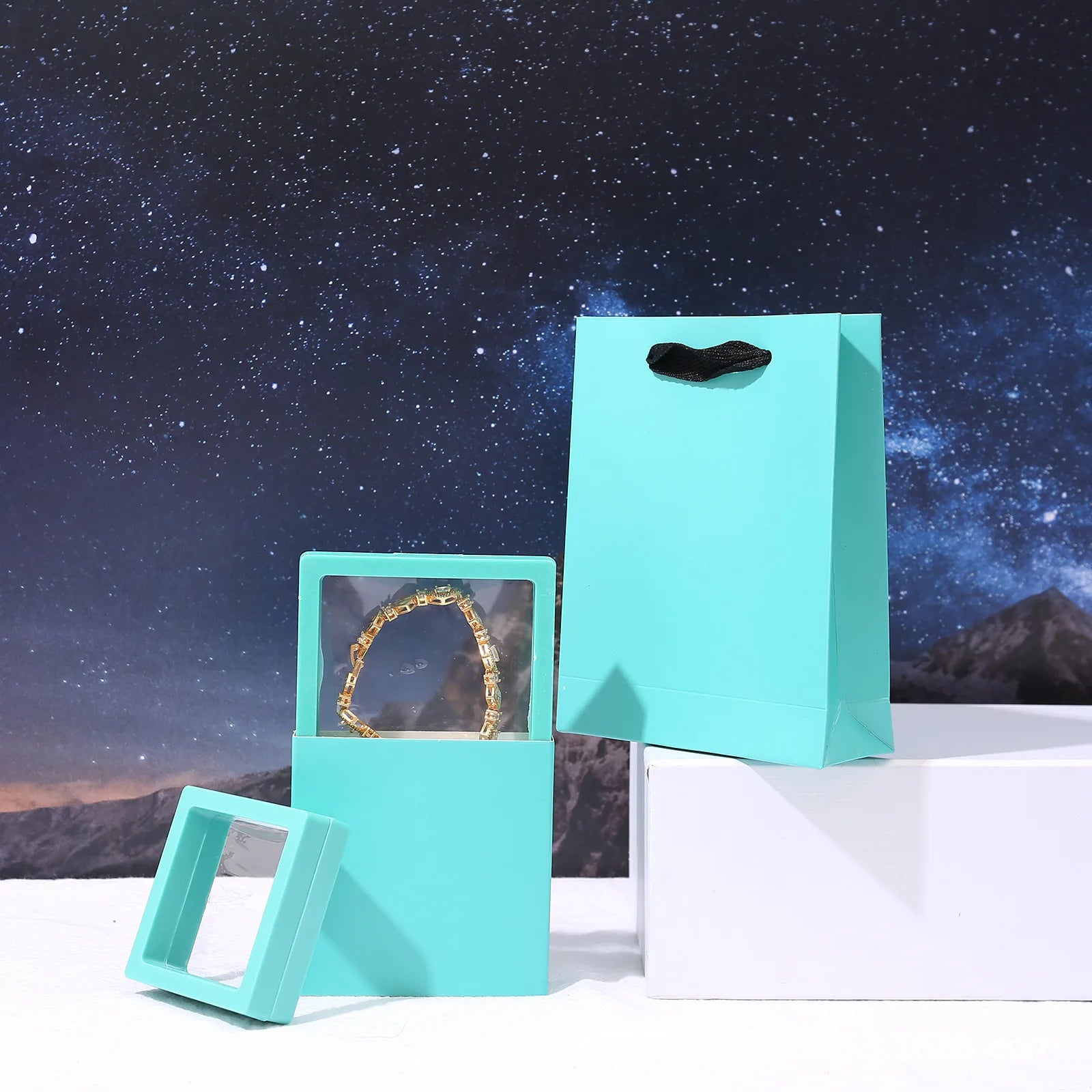 Suspended Box Pe Film and Outer Box and Gift Bag Set Jewelry Holder Ring Bracelet Jewelry Storage Case Set Gift Packaging