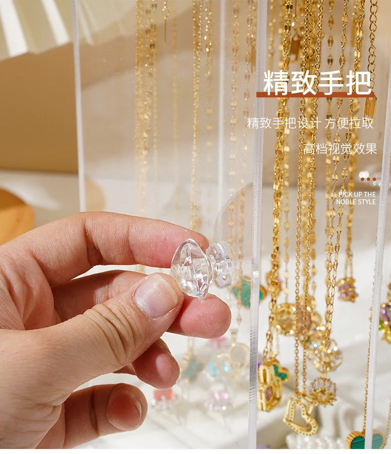 Acrylic Necklace Storage Box with Rotating Hook Bracelet Jewelry Display Rack Personal Ring Hairpin Jewelry Dustproof Box