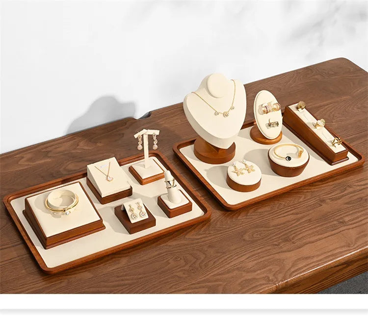 Wooden Jewelry Display Props Counter Exquisite Beaded Jade Jewelry Display Set Storage Props