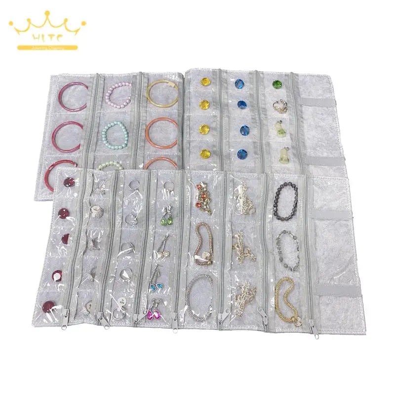 Velvet Zipper Pvc Lattice Dust-Proof and Antioxidant Jewelry Wrap Bag Brooch Ring Earring Organizer Organizer Bag