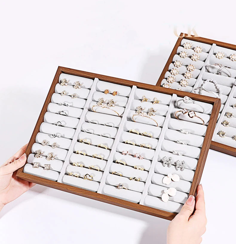Walnut Grain Jewelry Display Tray Ring Earrings Plate Bracelet Storage Tray Large Capacity Jewelry Holder 35*24Cm