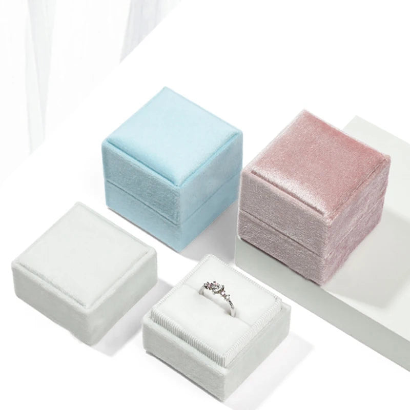 New Velvet Square Jewelry Box Earrings Single and Double Ring Box Wedding Proposal Gift Box