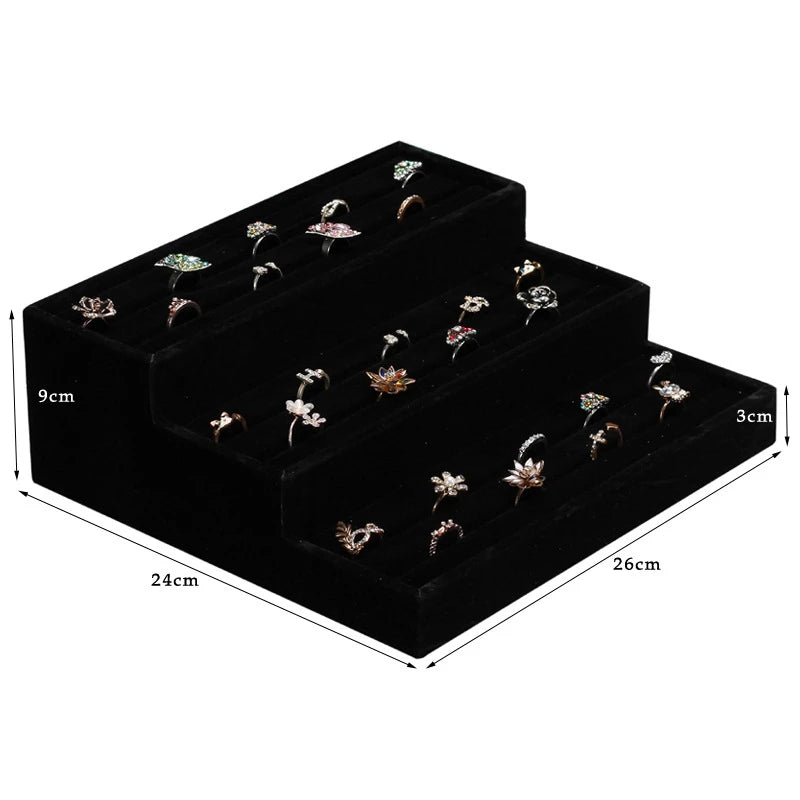 3-Layer Bracelet Display Tray Rings Earrings Organizer Plate Wactch Holder with Small Pillows Gray & Black Available