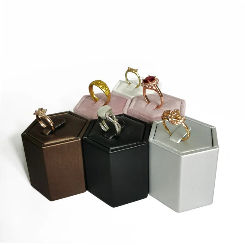 Velvet Pu Leather Hexagon Jewelry Display Rack Ring Storage Display Rack Tower Ring Display Rack