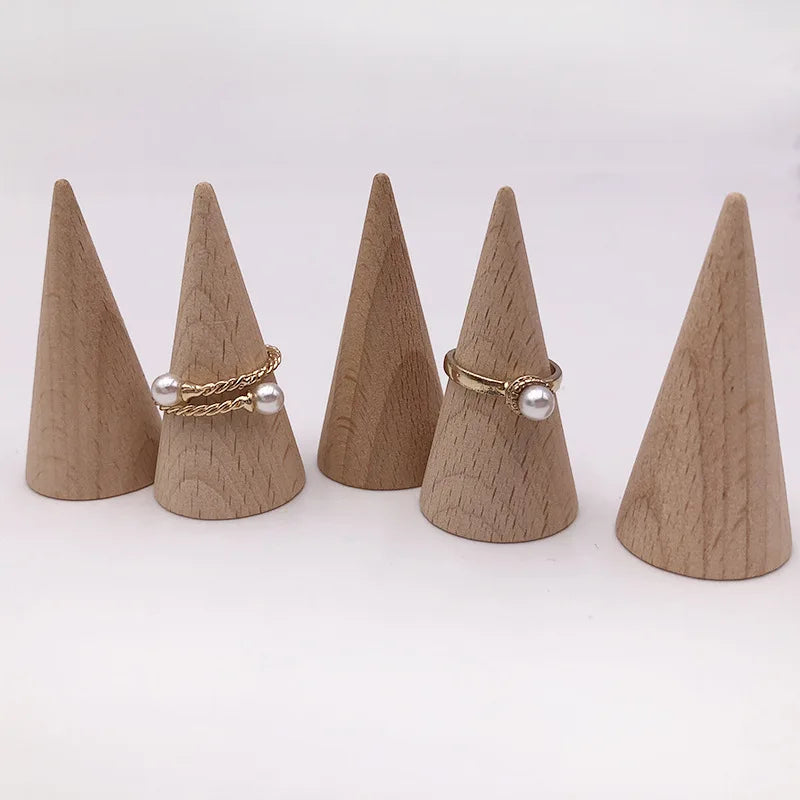 Solid Wood Cone Ring Display Stand Jewelry Counter Ring Display Props Jewelry Storage Rack Rings Organizer