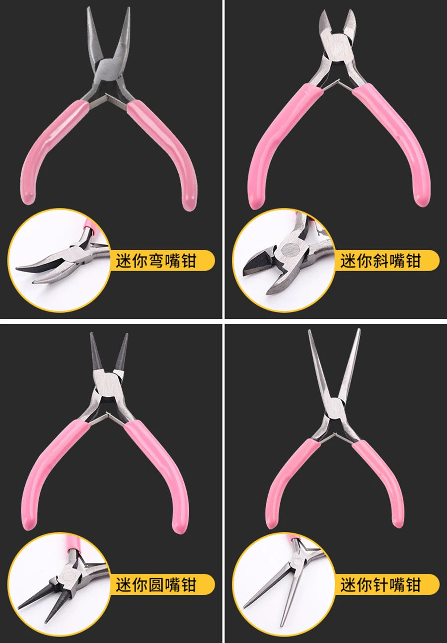 Pink Mini Pliers 9-Piece Diy Headpiece Jewelry Tool Pliers Jewelry Needle Nose Pliers Mini Tool Pliers