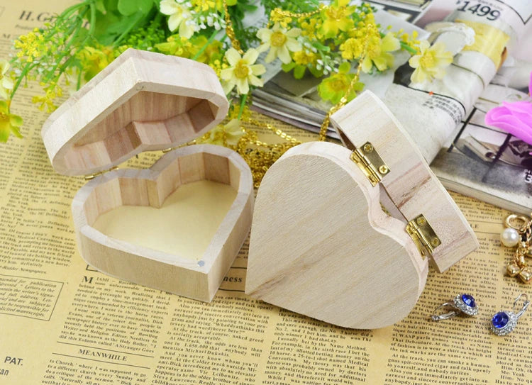 Heart-Shaped Wooden Box Jewelry Case Ring Storage Wooden Contianer Jewelry Creative Gift Box New